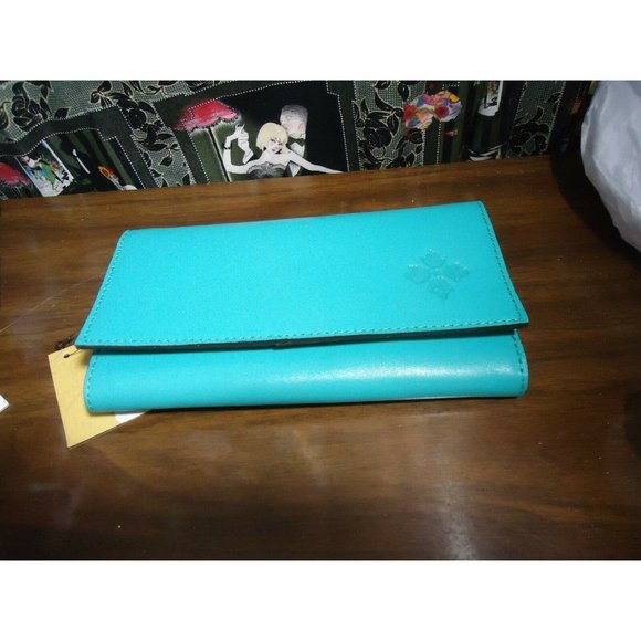 Patricia Nash Terresa RFID Flap Wallet Large Organizer Tri Fold Aqua Tur…